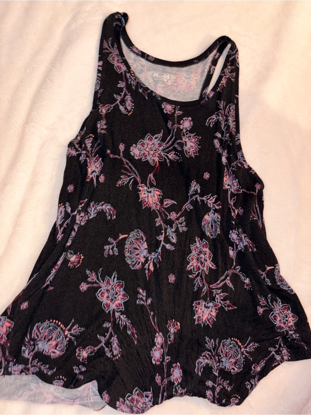 Mudd Black Floral Racerback Tank with Pink & Purple Accents